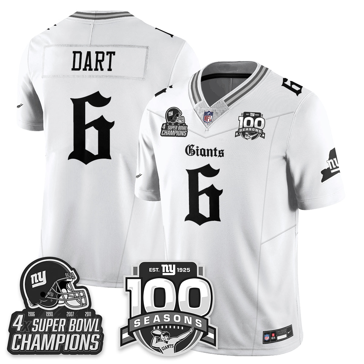 NYG 4-Time Champions Gothic Vapor Limited Jersey - 100th Seasons - All Stitched