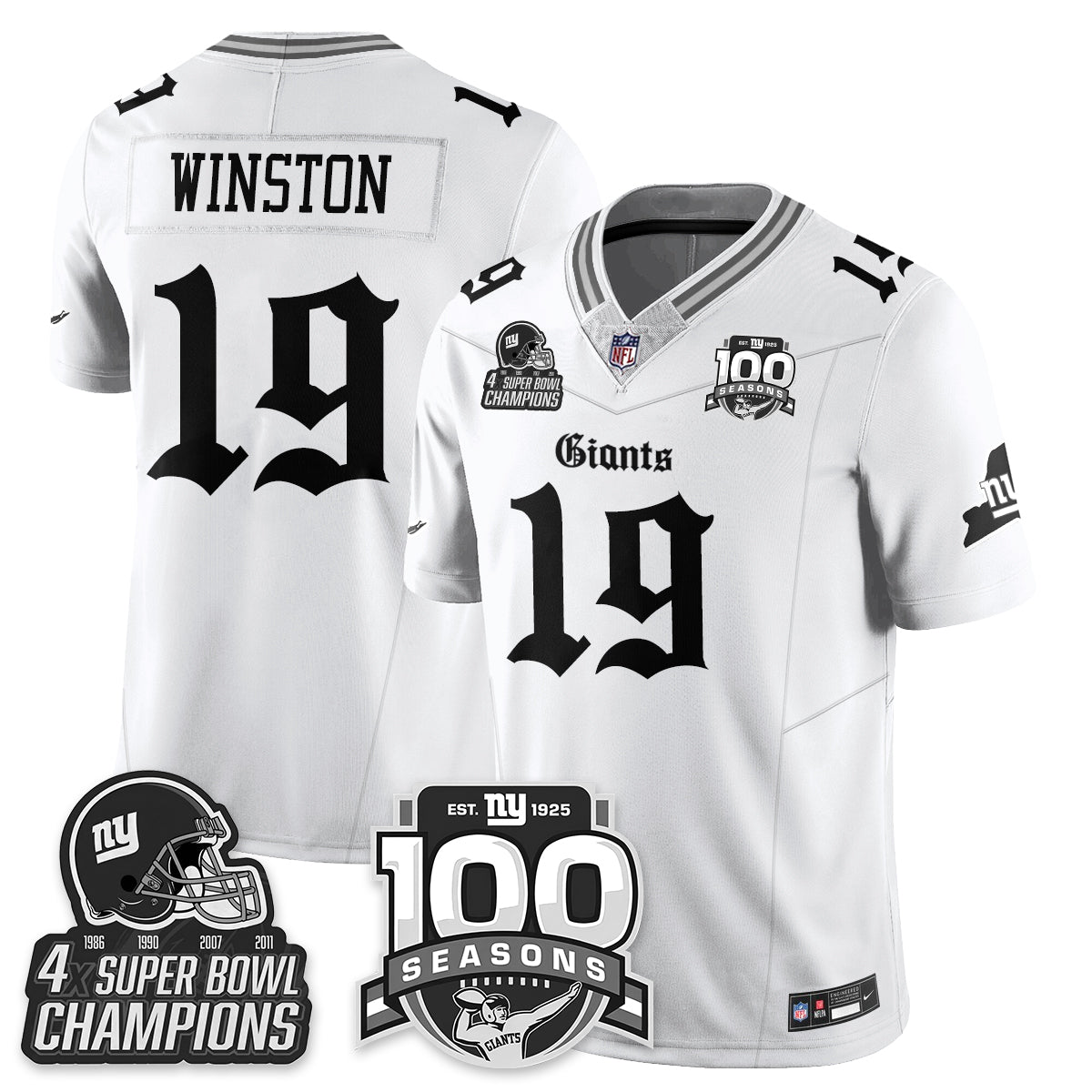 NYG 4-Time Champions Gothic Vapor Limited Jersey - 100th Seasons - All Stitched