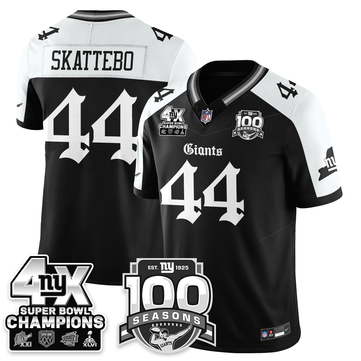 NYG 4-Time Champions Gothic Vapor Limited Jersey - 100th Seasons - All Stitched