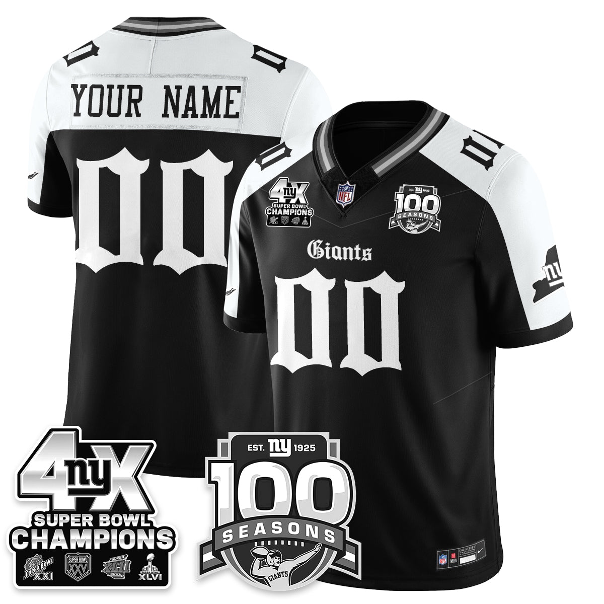 NYG 4-Time Champions Gothic Vapor Limited Jersey - 100th Seasons - All Stitched