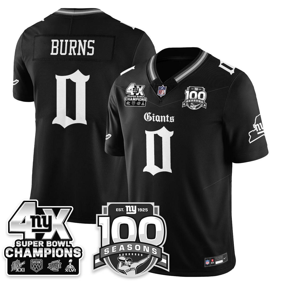 NYG 4-Time Champions Gothic Vapor Limited Jersey - 100th Seasons - All Stitched