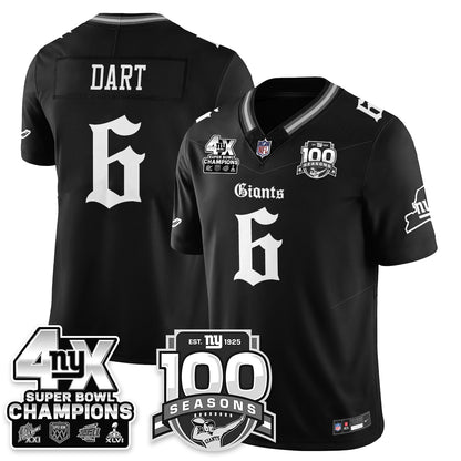 NYG 4-Time Champions Gothic Vapor Limited Jersey - 100th Seasons - All Stitched