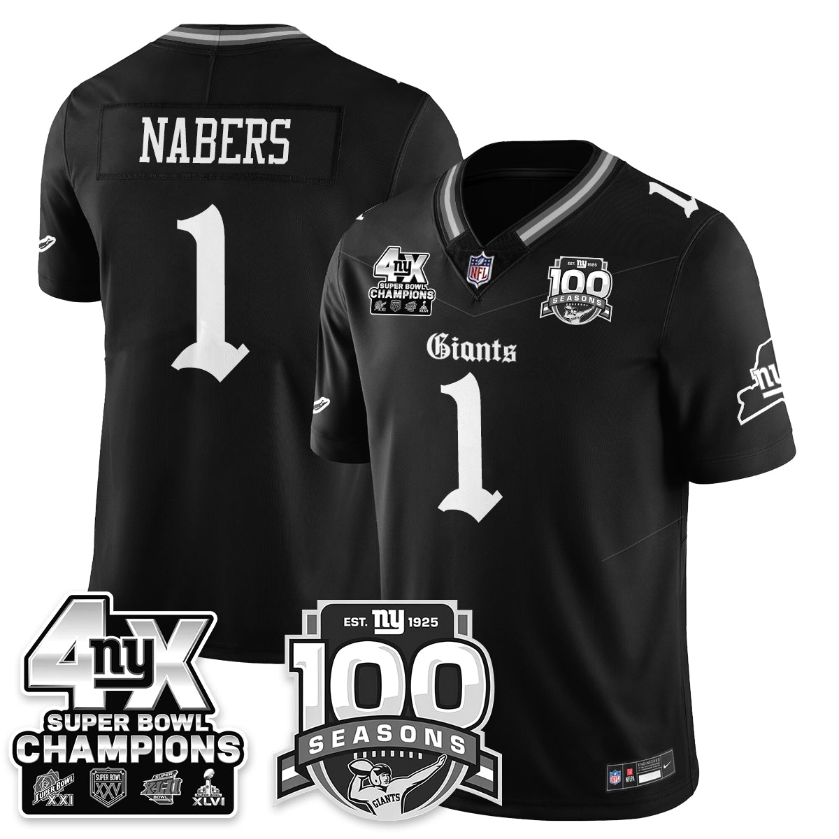 NYG 4-Time Champions Gothic Vapor Limited Jersey - 100th Seasons - All Stitched