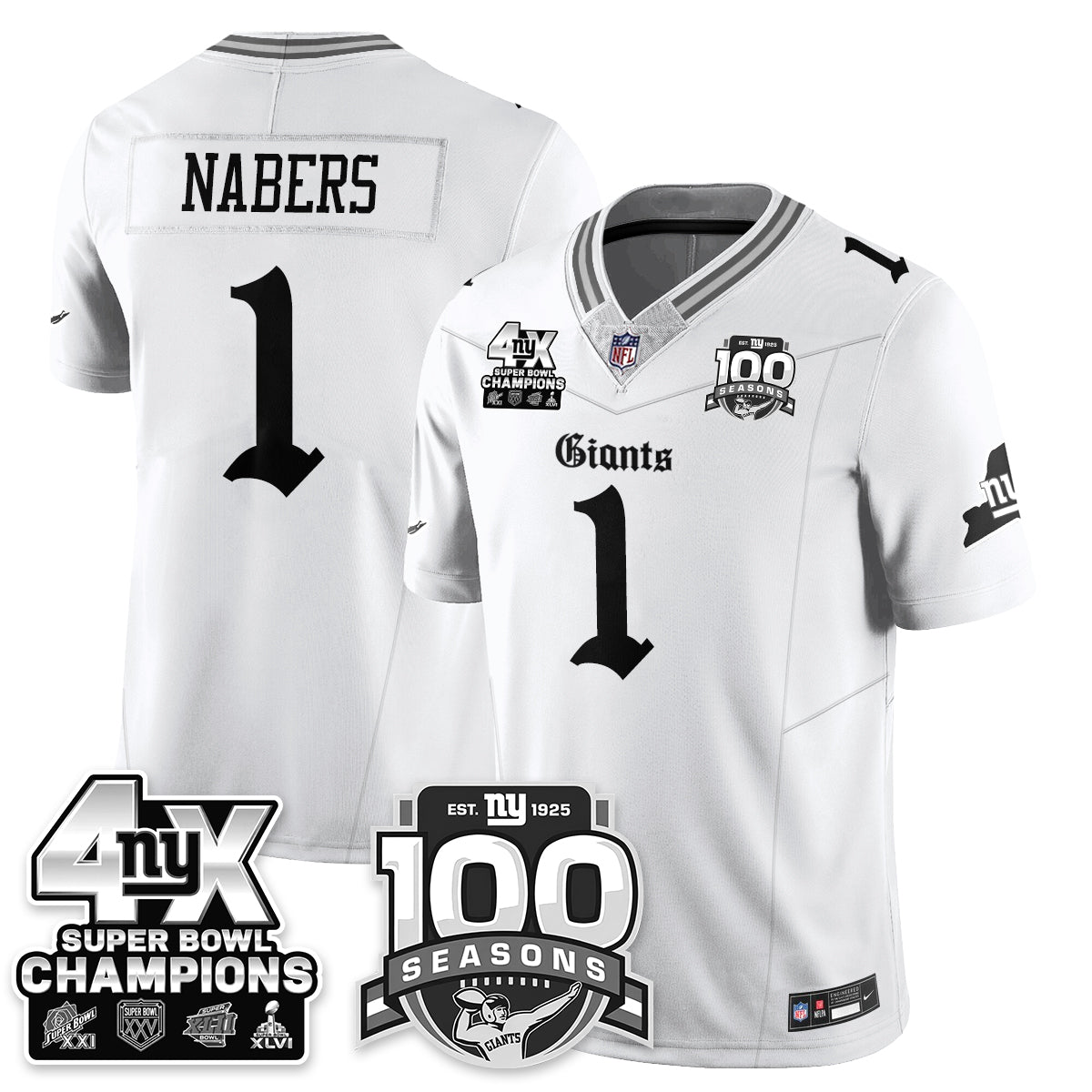 NYG 4-Time Champions Gothic Vapor Limited Jersey - 100th Seasons - All Stitched