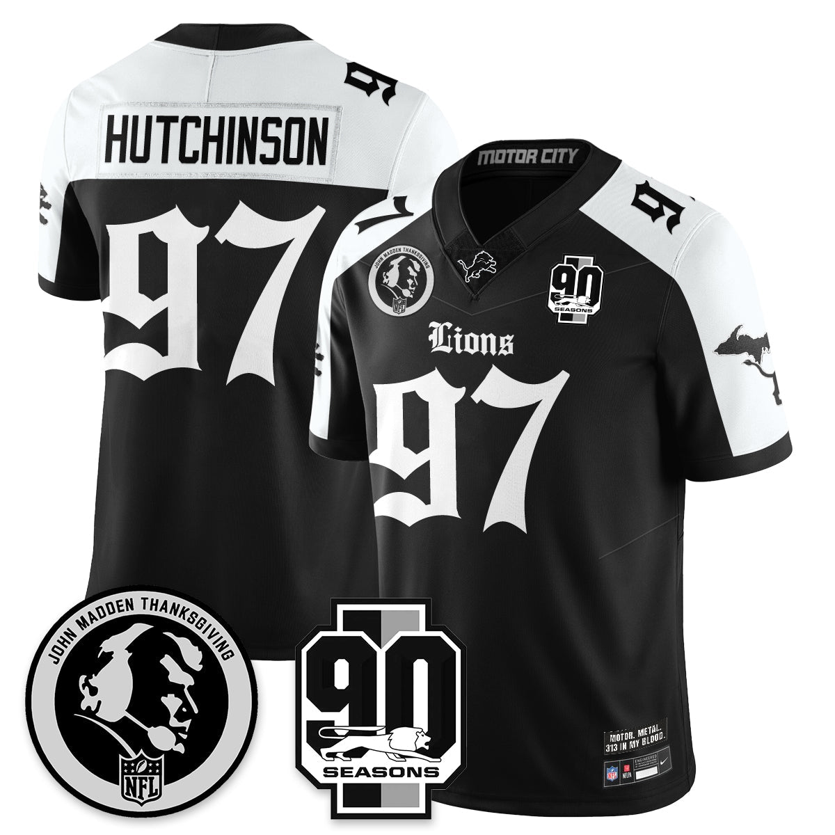 DET 'Gothic 90th Season' Vapor Limited Jersey - John Madden Patch - All Stitched