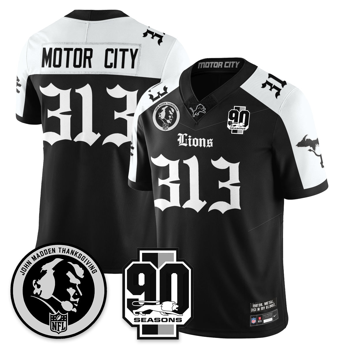 DET 'Gothic 90th Season' Vapor Limited Jersey - John Madden Patch - All Stitched