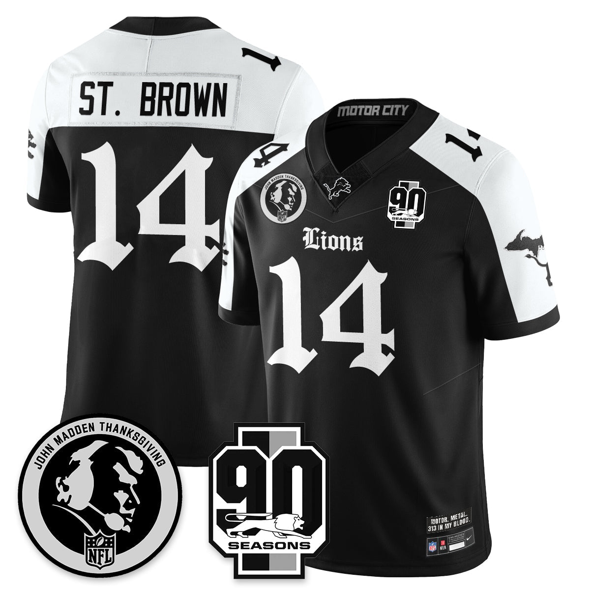 DET 'Gothic 90th Season' Vapor Limited Jersey - John Madden Patch - All Stitched