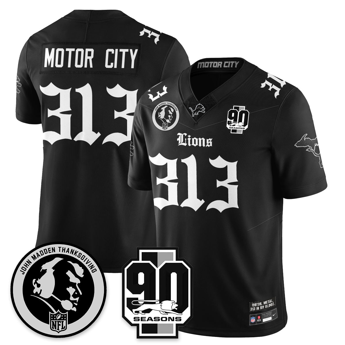 DET 'Gothic 90th Season' Vapor Limited Jersey - John Madden Patch - All Stitched