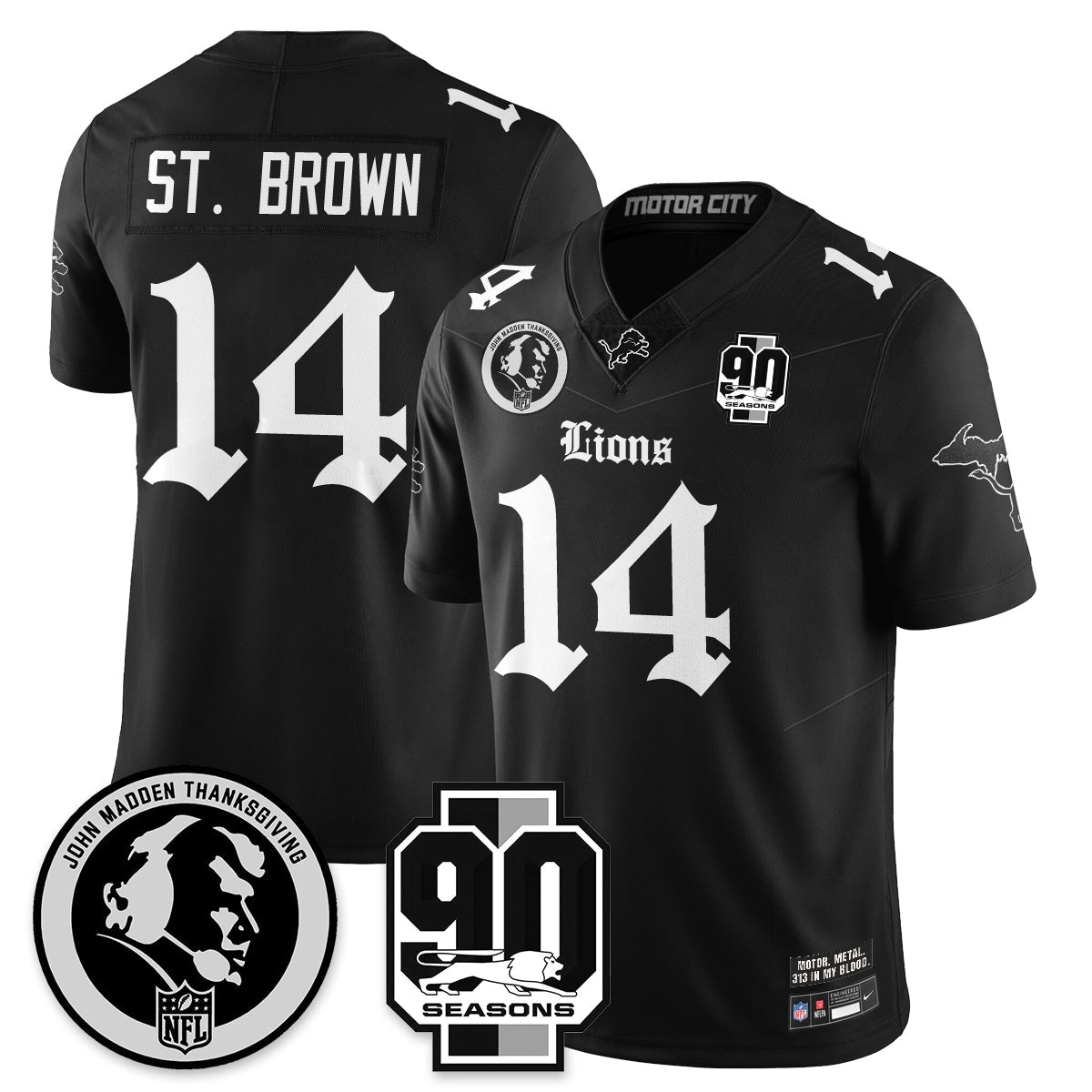 DET 'Gothic 90th Season' Vapor Limited Jersey - John Madden Patch - All Stitched