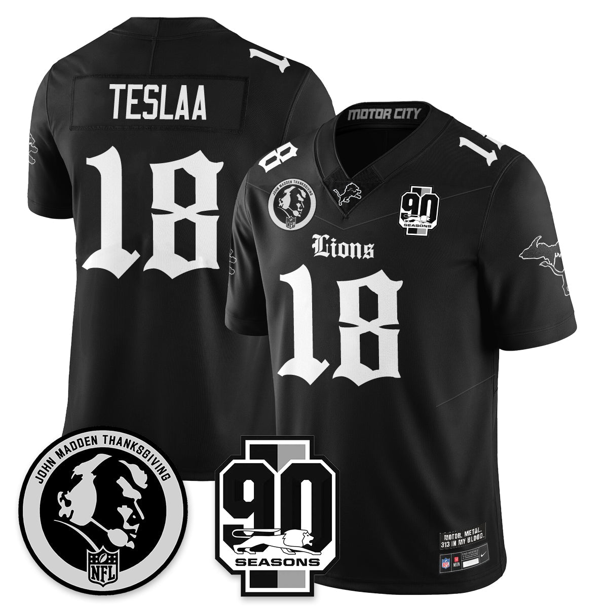 DET 'Gothic 90th Season' Vapor Limited Jersey - John Madden Patch - All Stitched