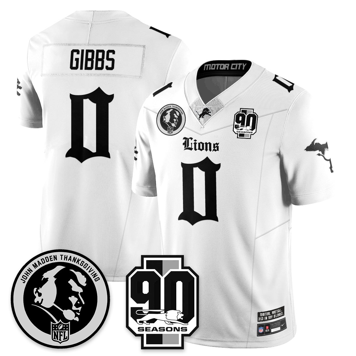 DET 'Gothic 90th Season' Vapor Limited Jersey - John Madden Patch - All Stitched