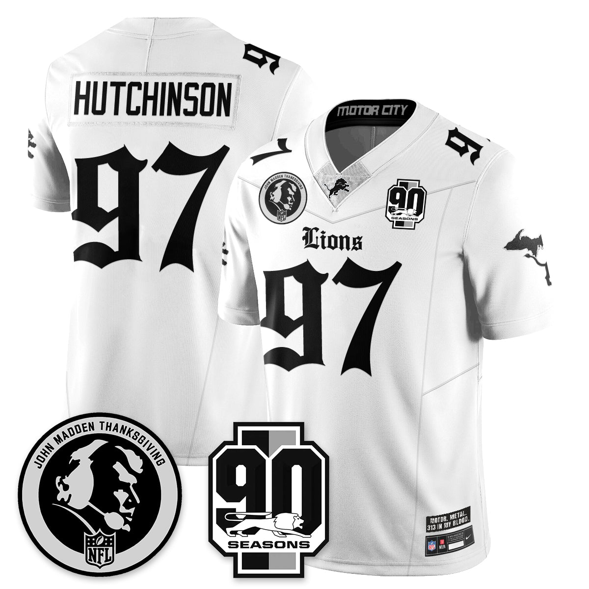DET 'Gothic 90th Season' Vapor Limited Jersey - John Madden Patch - All Stitched
