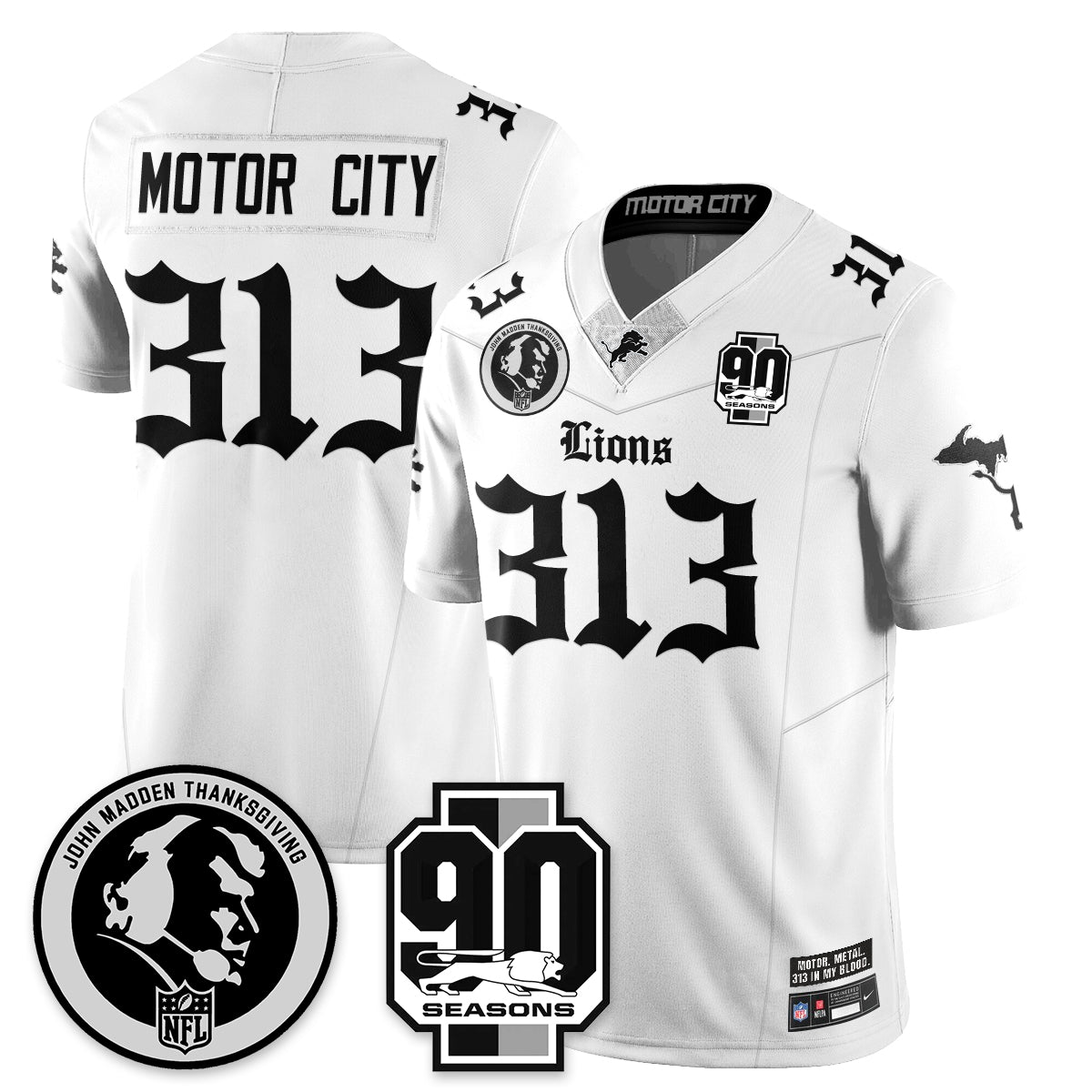 DET 'Gothic 90th Season' Vapor Limited Jersey - John Madden Patch - All Stitched