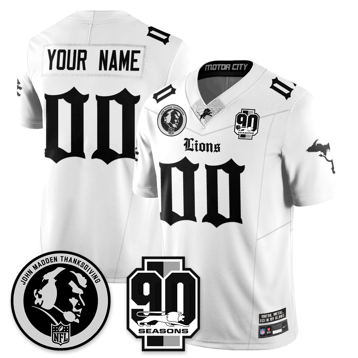 Custom DET 'Gothic 90th Season' Vapor Limited Jersey - John Madden Patch - All Stitched