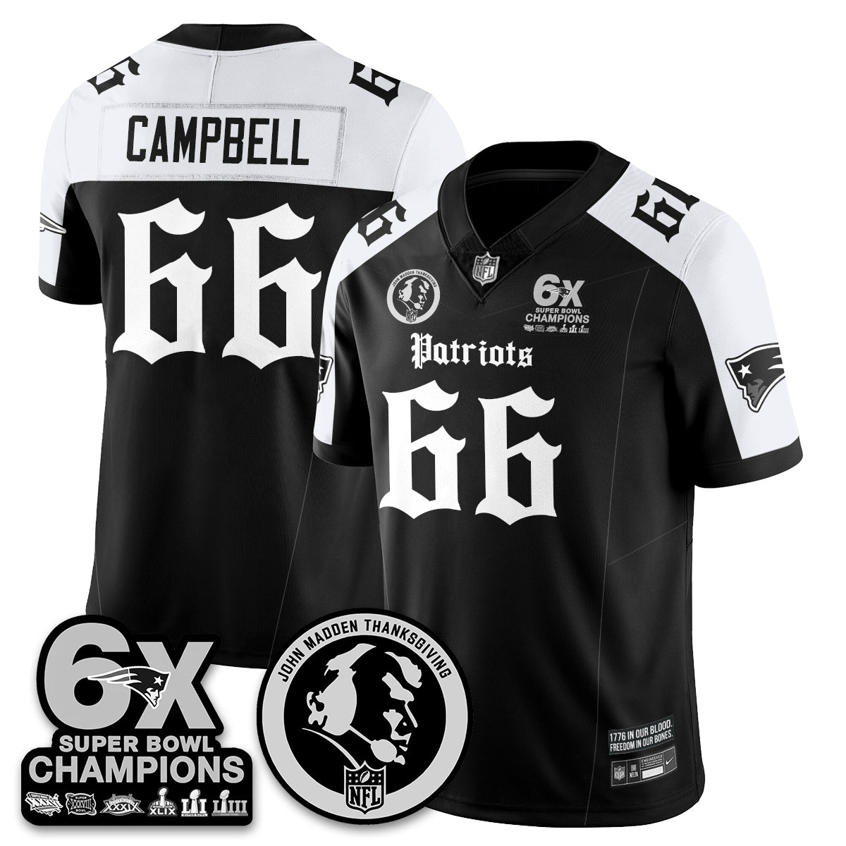 NE Gothic 6x Champions Patch Vapor Limited Jersey - John Madden Patch - All Stitched