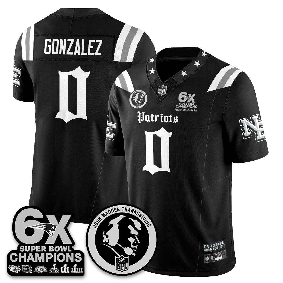 NE Gothic 6x Champions Patch Vapor Limited Jersey - John Madden Patch - All Stitched