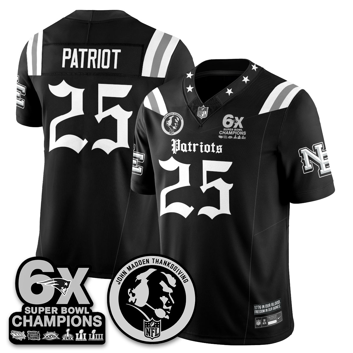 NE Gothic 6x Champions Patch Vapor Limited Jersey - John Madden Patch - All Stitched