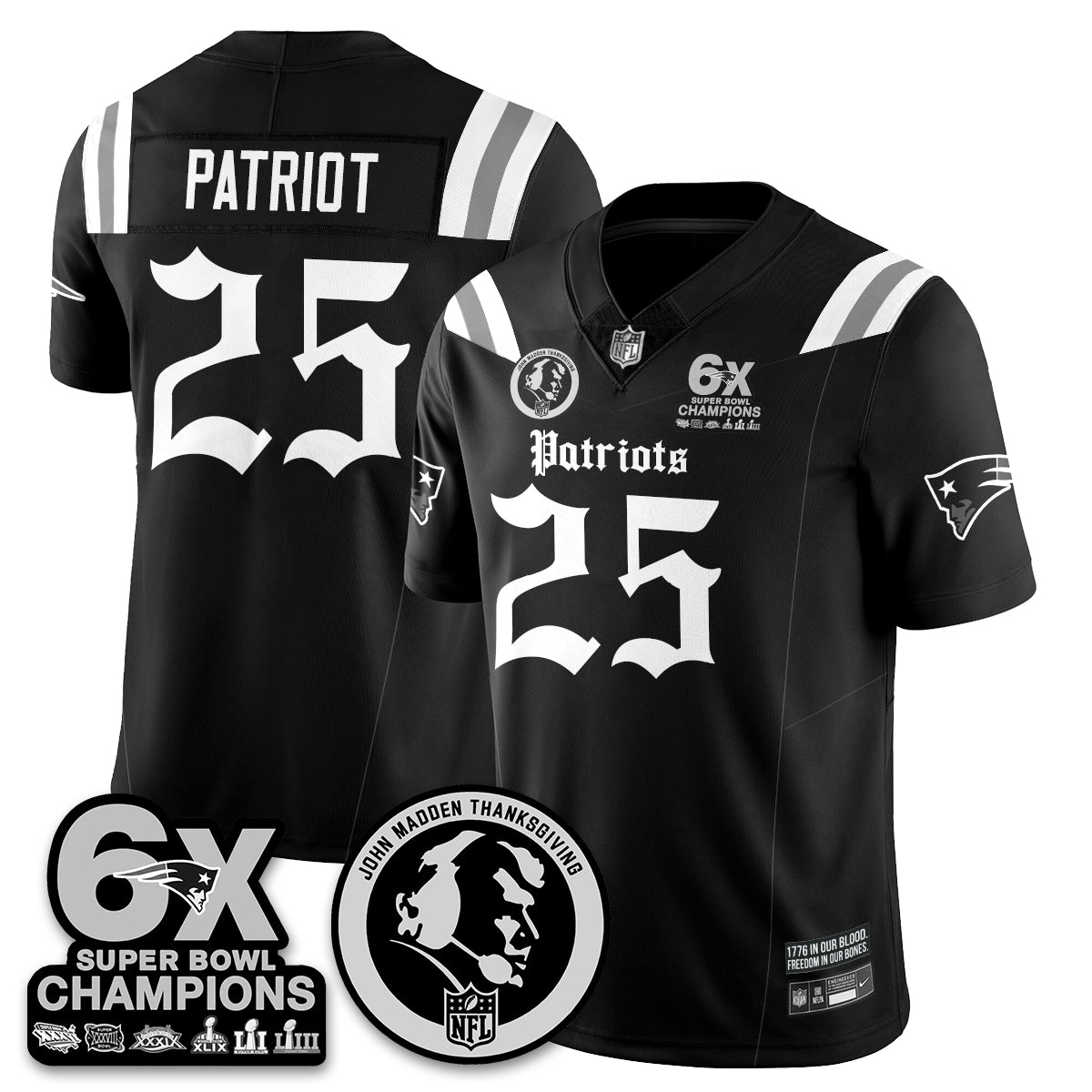 NE Gothic 6x Champions Patch Vapor Limited Jersey - John Madden Patch - All Stitched