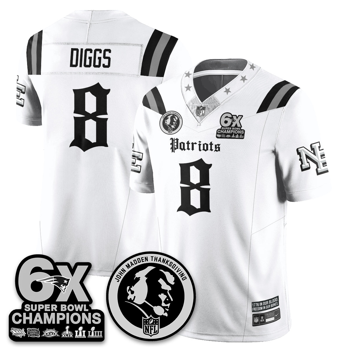 NE Gothic 6x Champions Patch Vapor Limited Jersey - John Madden Patch - All Stitched