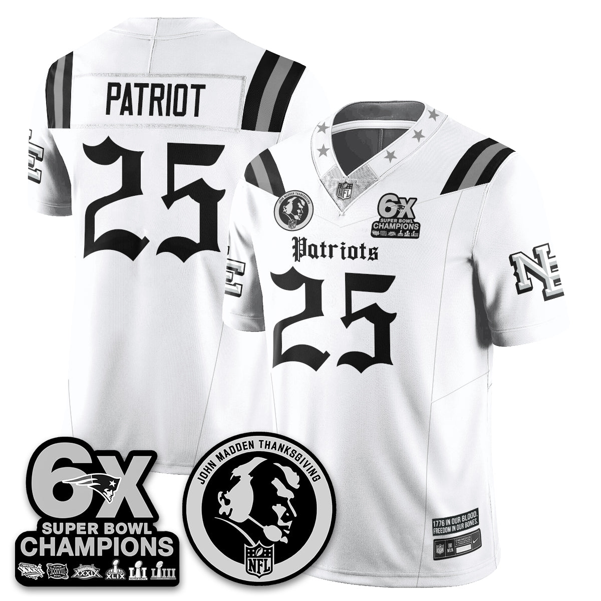 NE Gothic 6x Champions Patch Vapor Limited Jersey - John Madden Patch - All Stitched
