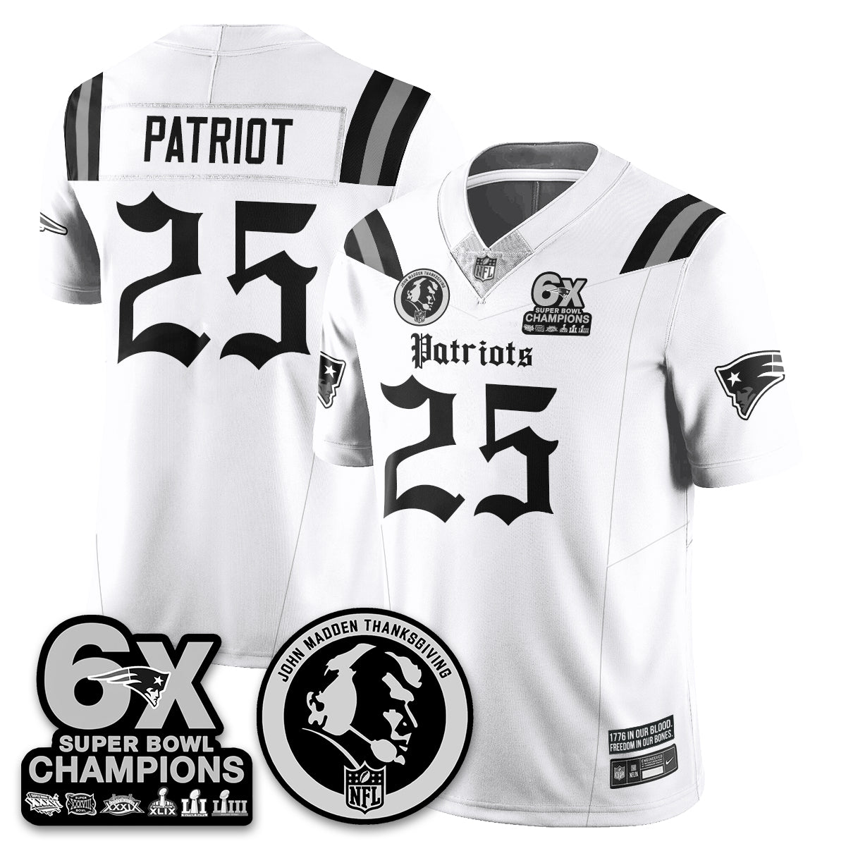 NE Gothic 6x Champions Patch Vapor Limited Jersey - John Madden Patch - All Stitched