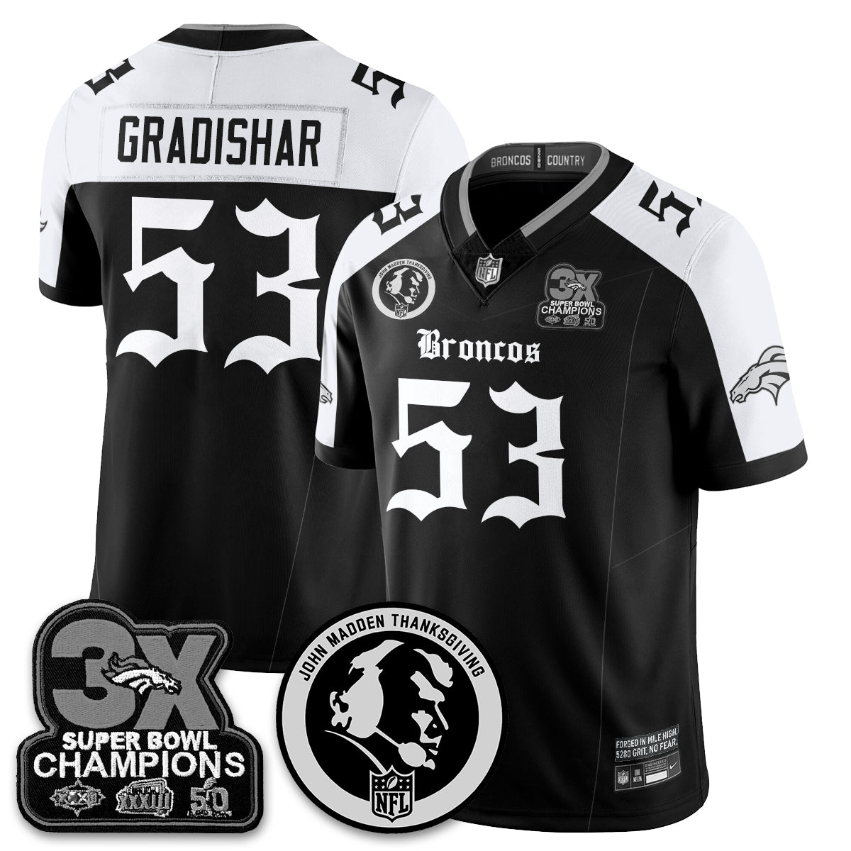 DEN Gothic 3x Champions Vapor Limited Jersey - John Madden Patch - All Stitched