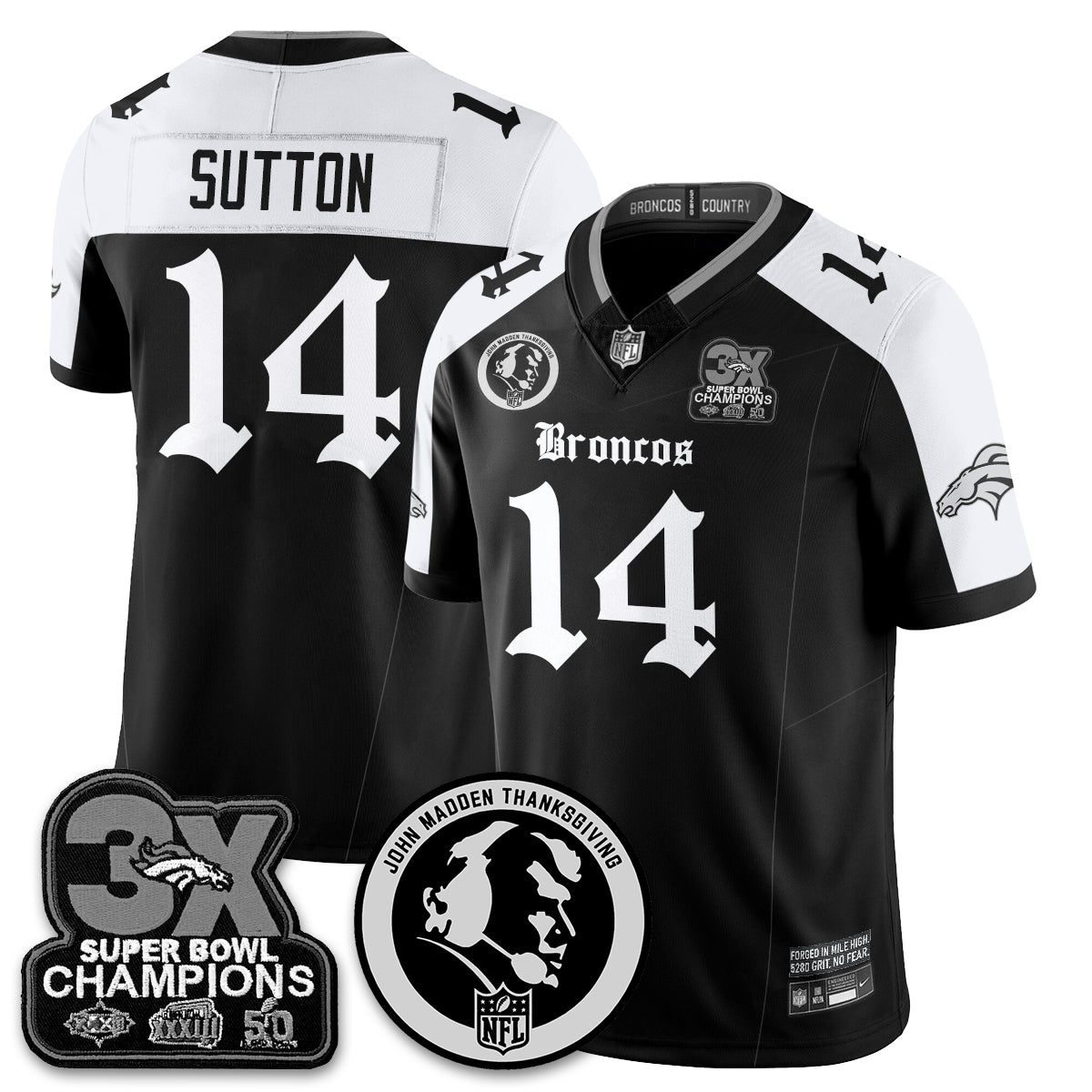 DEN Gothic 3x Champions Vapor Limited Jersey - John Madden Patch - All Stitched
