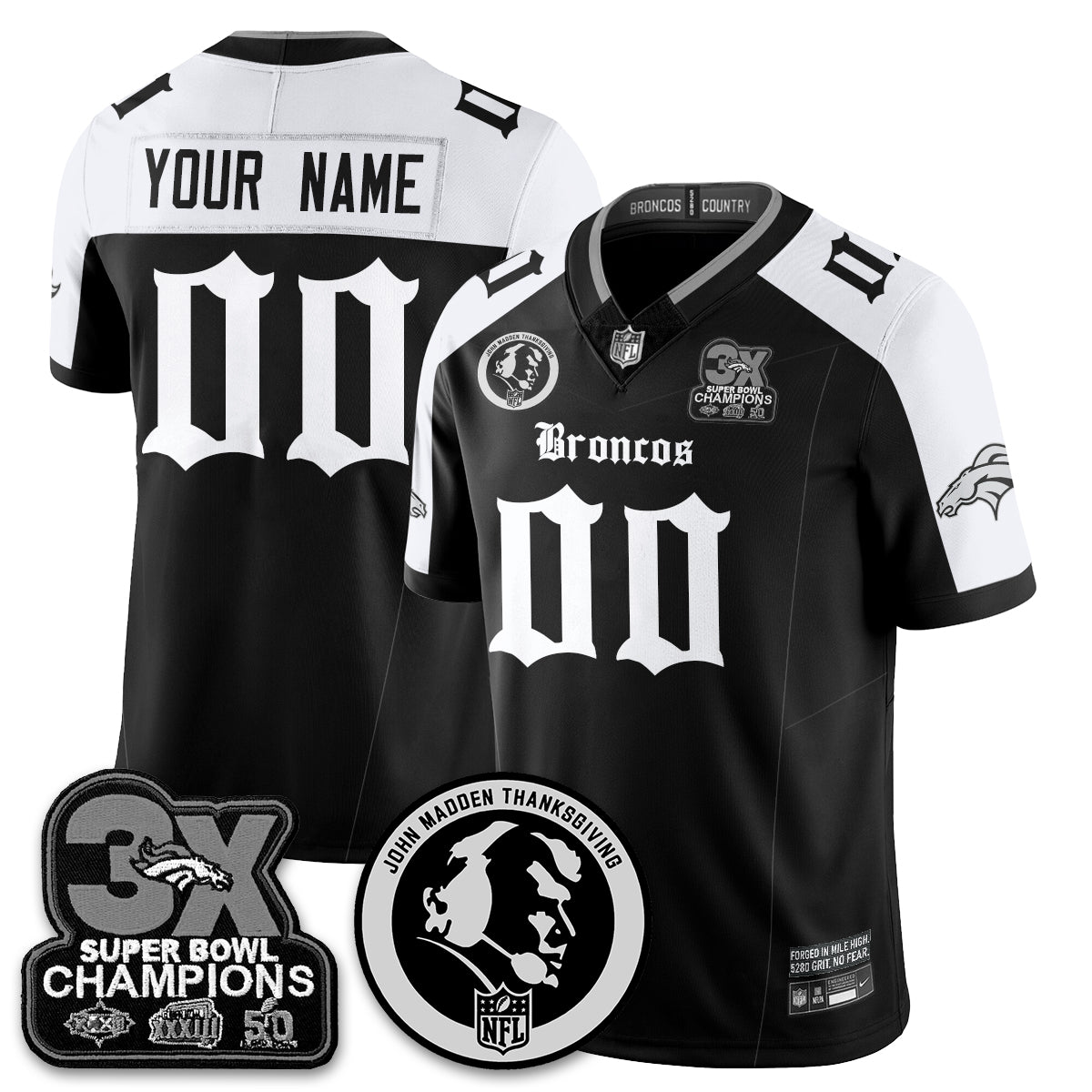 DEN Gothic 3x Champions Vapor Limited Jersey - John Madden Patch - All Stitched