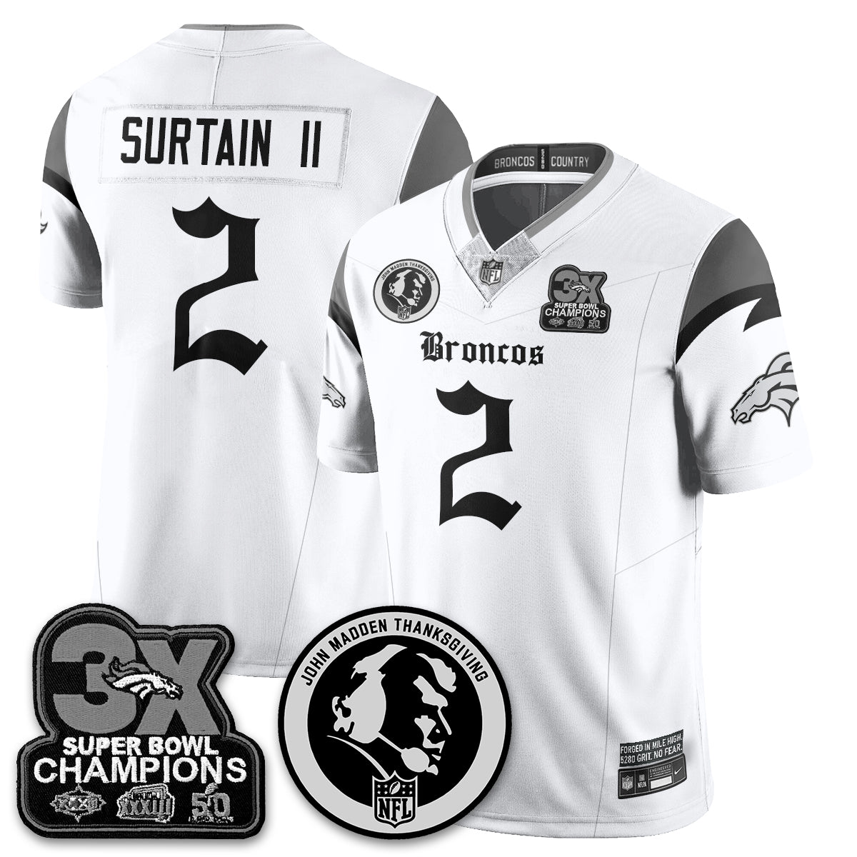 DEN Gothic 3x Champions Vapor Limited Jersey - John Madden Patch - All Stitched