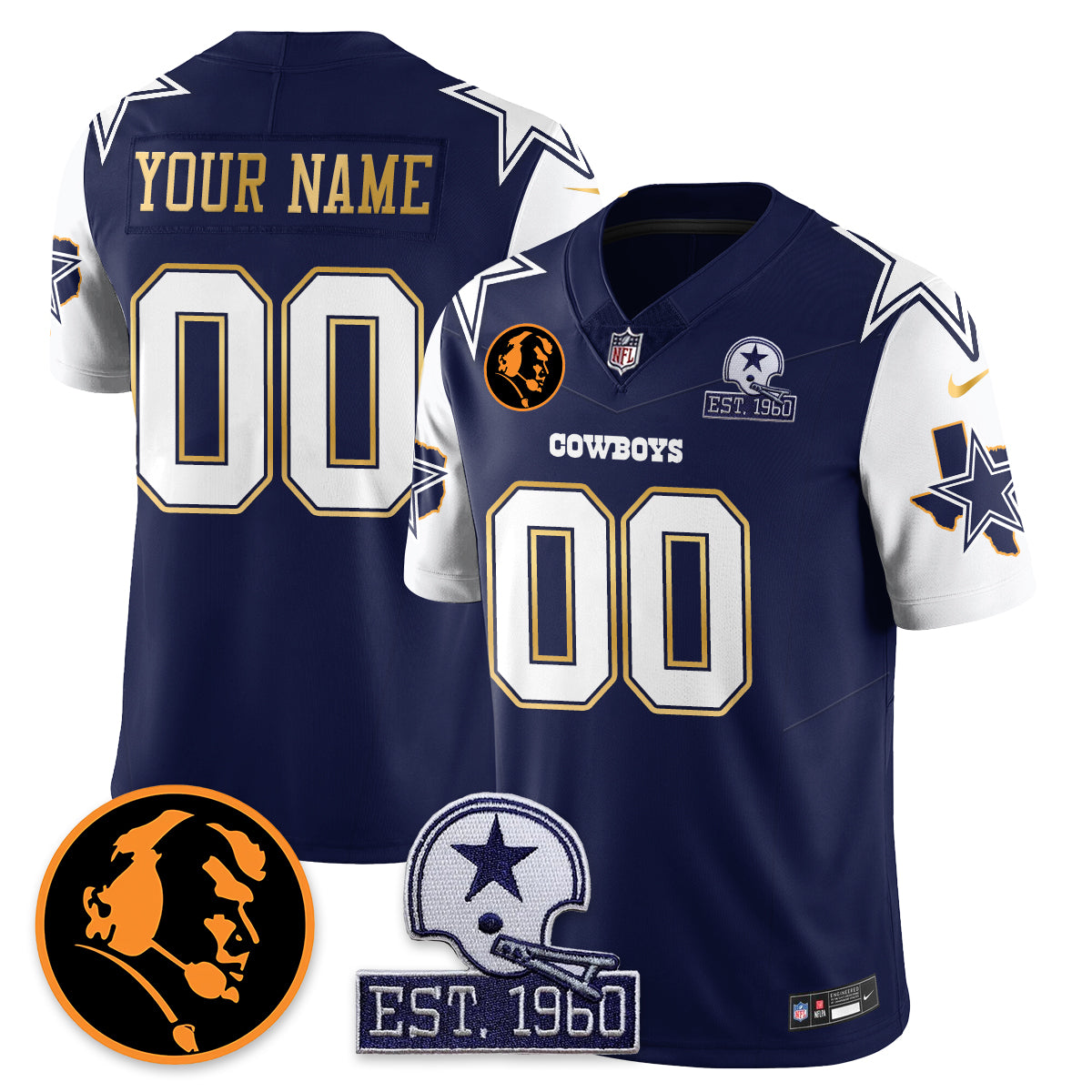 DAL Vapor Limited Gold Custom Jersey - John Madden Patch - All Stitched