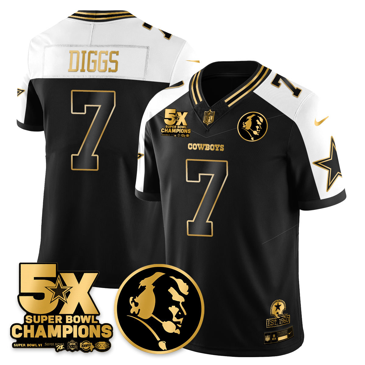 DAL 5-Time Champions Vapor Limited Gold Jersey - John Madden Patch - All Stitched