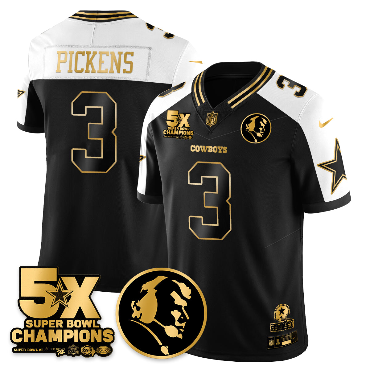 DAL 5-Time Champions Vapor Limited Gold Jersey - John Madden Patch - All Stitched