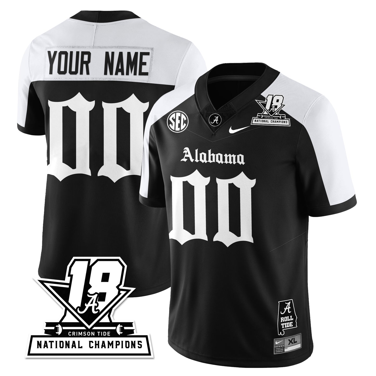 BAMA 18x-Time National Champions Gothic Vapor Limited Custom Jersey - All Stitched