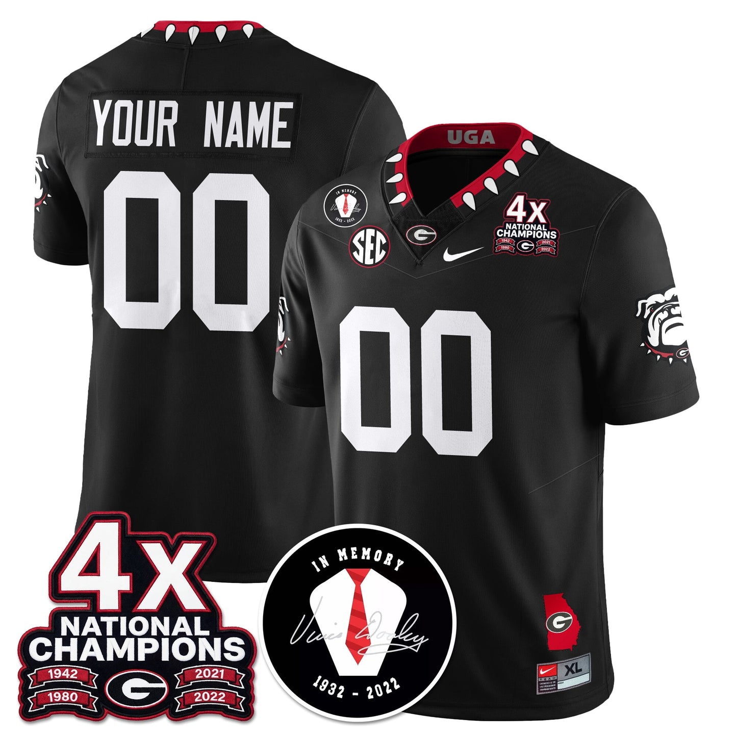 Custom UGA 4x-Time National Champions Vapor Limited Jersey - All Stitched