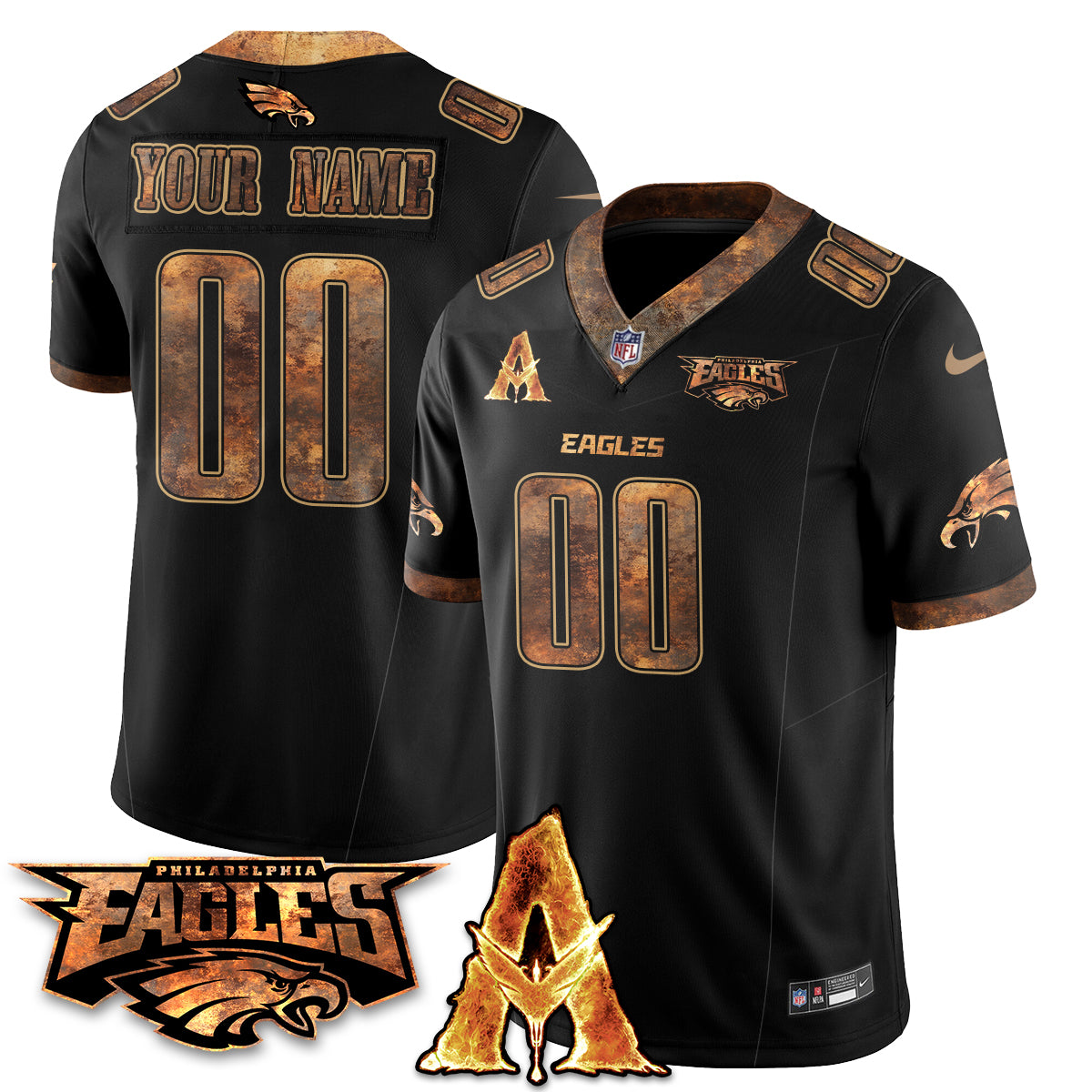 Custom Philadelphia Eagles x Avatar 3 Fire and Ash Jersey V2 - Stitched