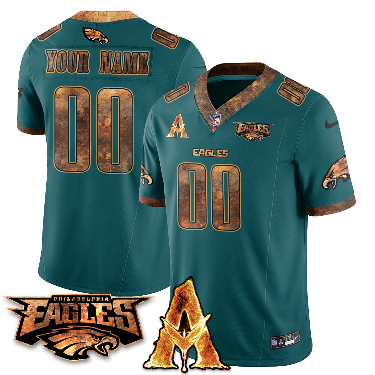 Custom Philadelphia Eagles x Avatar 3 Fire and Ash Jersey V2 - Stitched