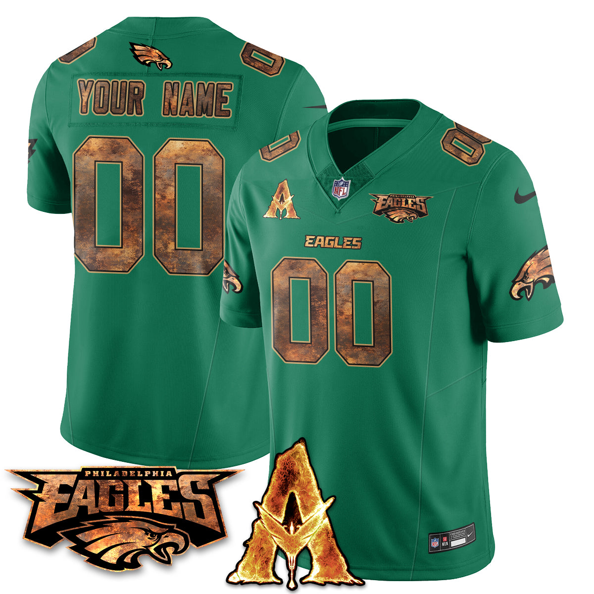 Custom Philadelphia Eagles x Avatar 3 Fire and Ash Jersey V2 - Stitched