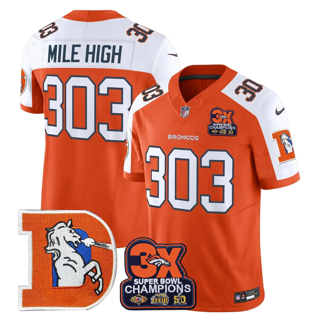 DEN Throwback 3-Times Champions Patch Vapor Limited Jersey - All Stitched