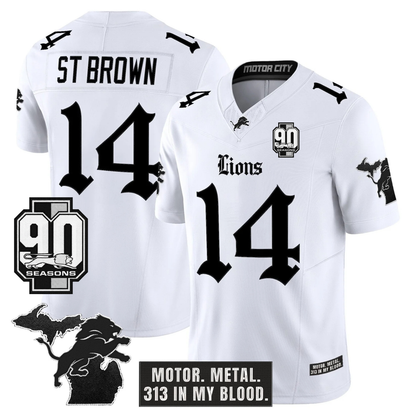 DET 'Gothic Motor Grit Edition' 90th Season Patch Vapor Limited Jersey - All Stitched