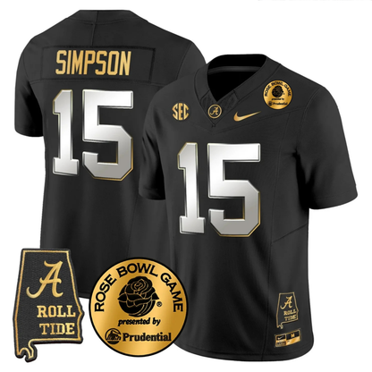 BAMA 2025 Rose Bowl Gold Vapor Limited Jersey - Alabama Map - All Stitched