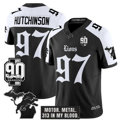 DET 'Gothic Motor Grit Edition' 90th Season Patch Vapor Limited Jersey - All Stitched