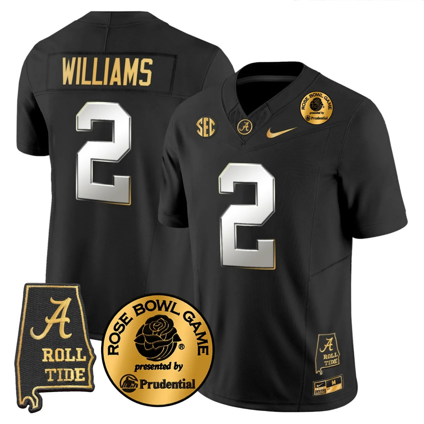 BAMA 2025 Rose Bowl Gold Vapor Limited Jersey - Alabama Map - All Stitched