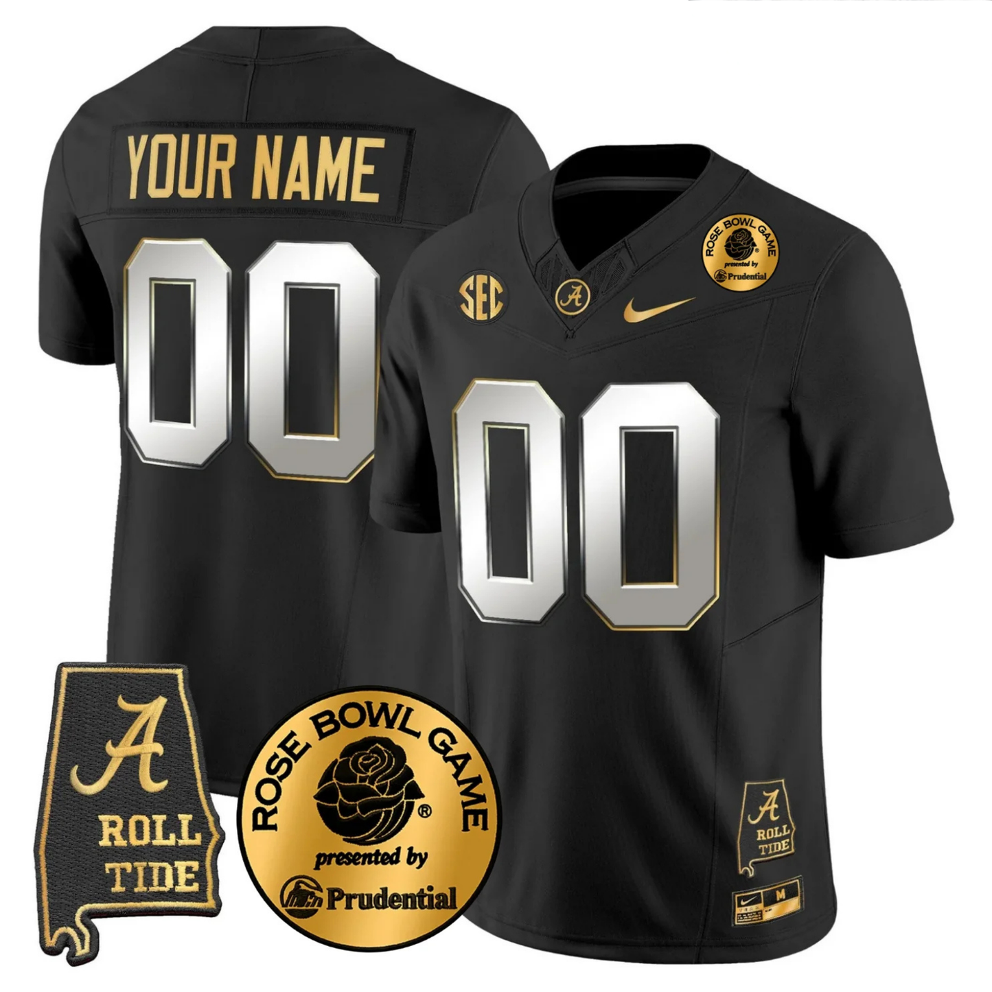 BAMA 2025 Rose Bowl Gold Vapor Limited Jersey - Alabama Map - All Stitched