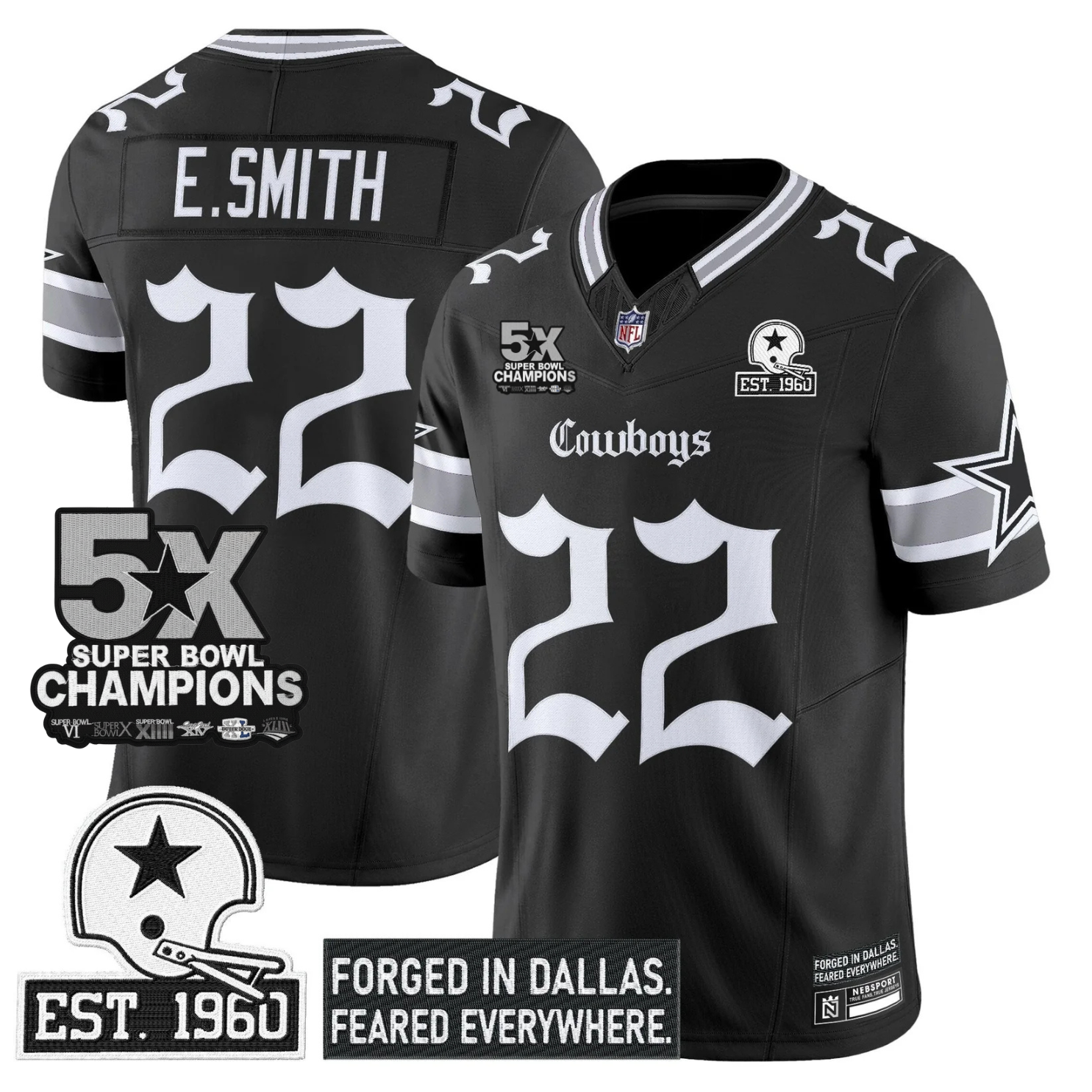 DAL 'Gothic Lone Star Edition' 5x Champions Patch Vapor Limited Jersey - All Stitched