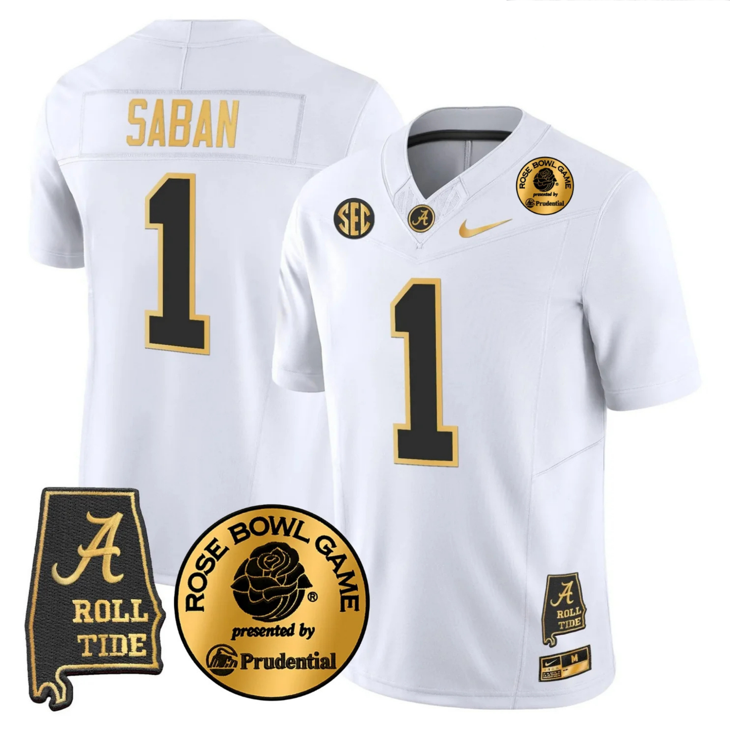 BAMA 2025 Rose Bowl Gold Vapor Limited Jersey - Alabama Map - All Stitched