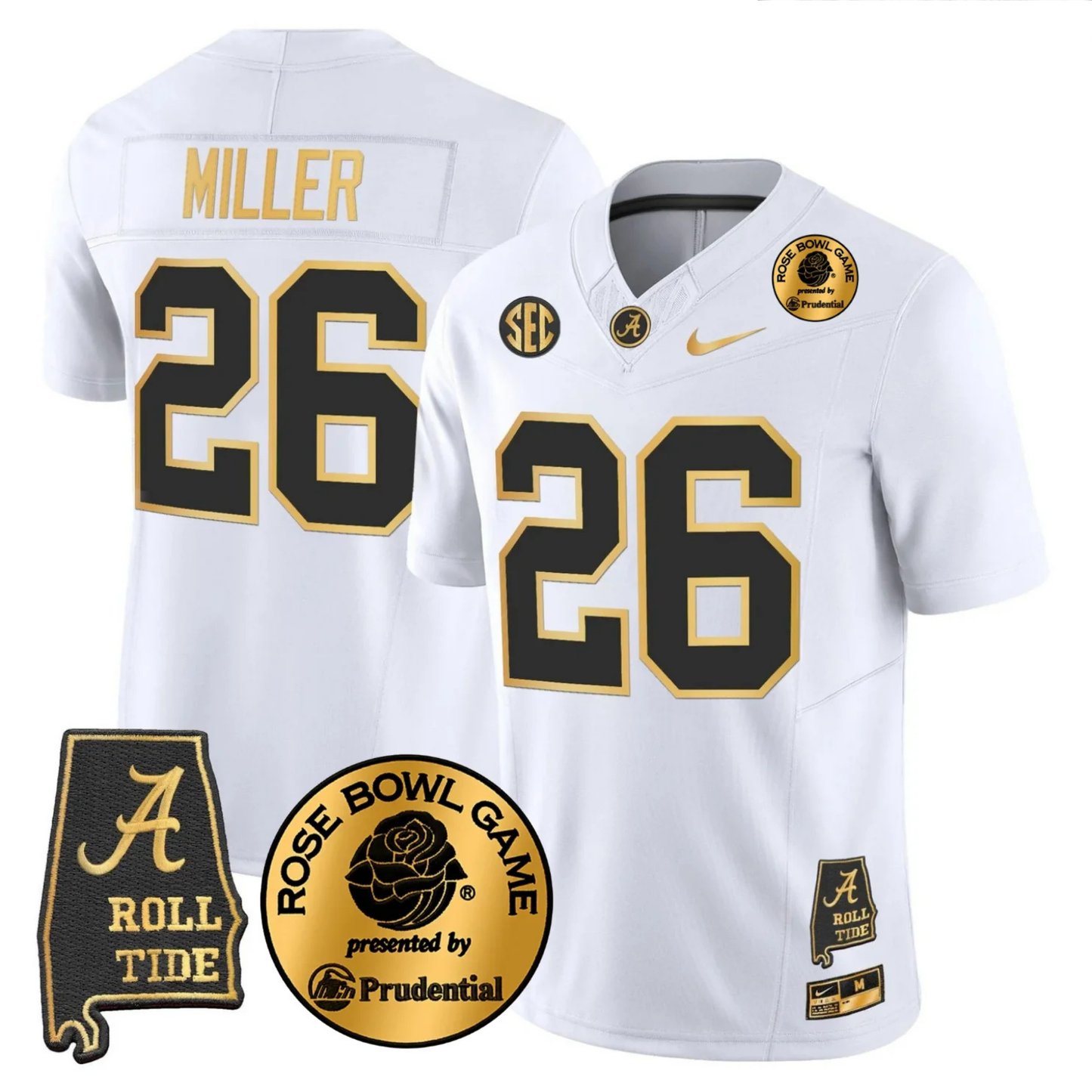 BAMA 2025 Rose Bowl Gold Vapor Limited Jersey - Alabama Map - All Stitched
