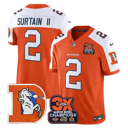 DEN Throwback 3-Times Champions Patch Vapor Limited Jersey - All Stitched