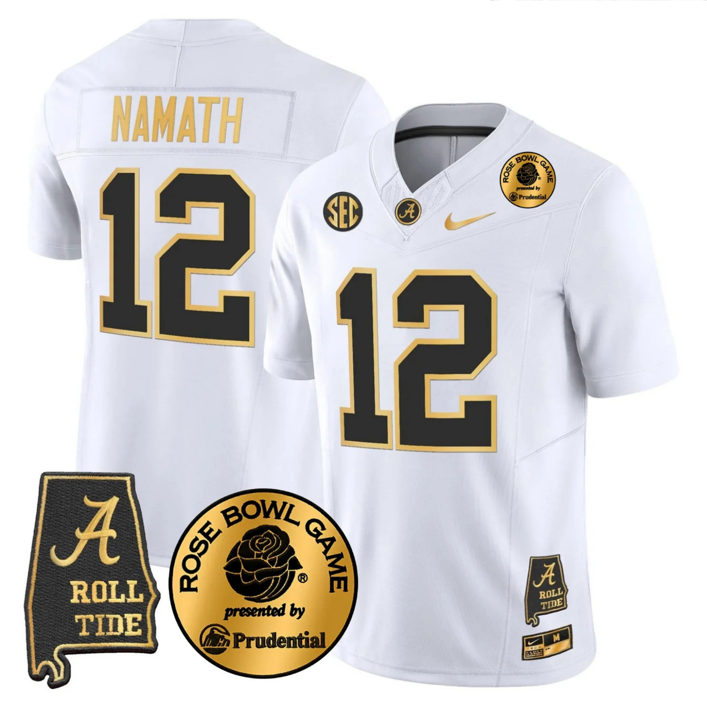 BAMA 2025 Rose Bowl Gold Vapor Limited Jersey - Alabama Map - All Stitched