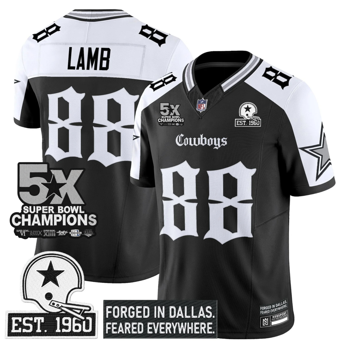 DAL 'Gothic Lone Star Edition' 5x Champions Patch Vapor Limited Jersey - All Stitched