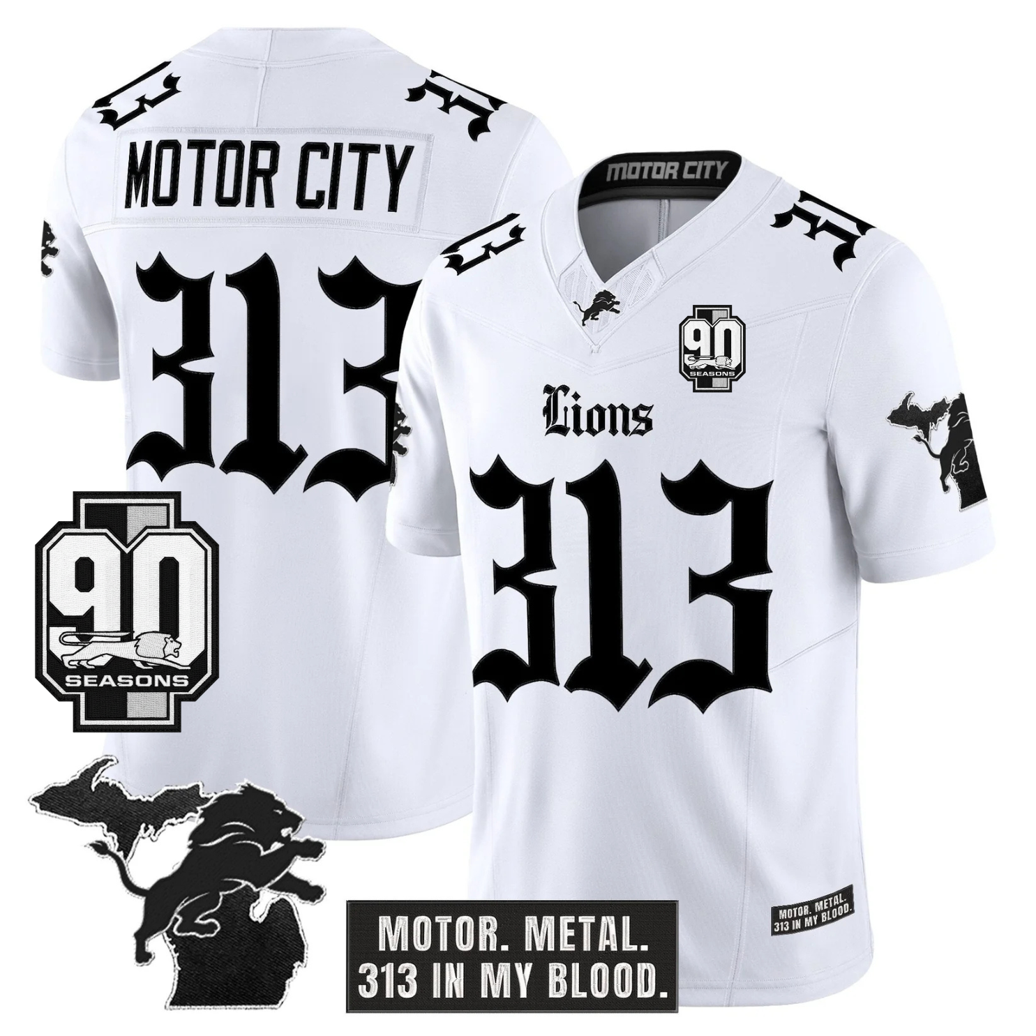 DET 'Gothic Motor Grit Edition' 90th Season Patch Vapor Limited Jersey - All Stitched